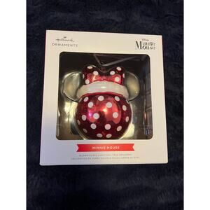 DISNEY~BLOWN GLASS MINNIE MOUSE ICON EARS~HEAD ORNAMENT~RED/WHITE~NWT Hallmark
